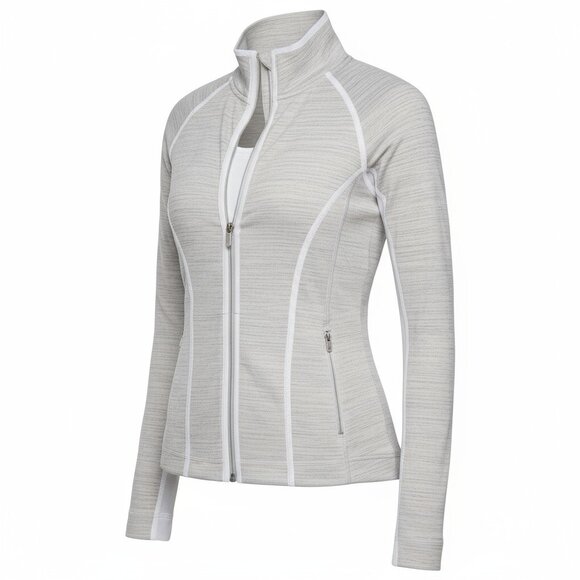 Athleta Elation Full-Zip Powervita Jacket grey ivory Small Yoga Studio - Picture 3 of 13